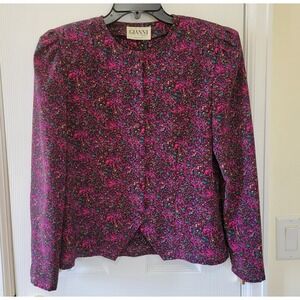Gianni Sport Vintage Top Blouse size 10 MultiColor Abstract Floral Button Up USA